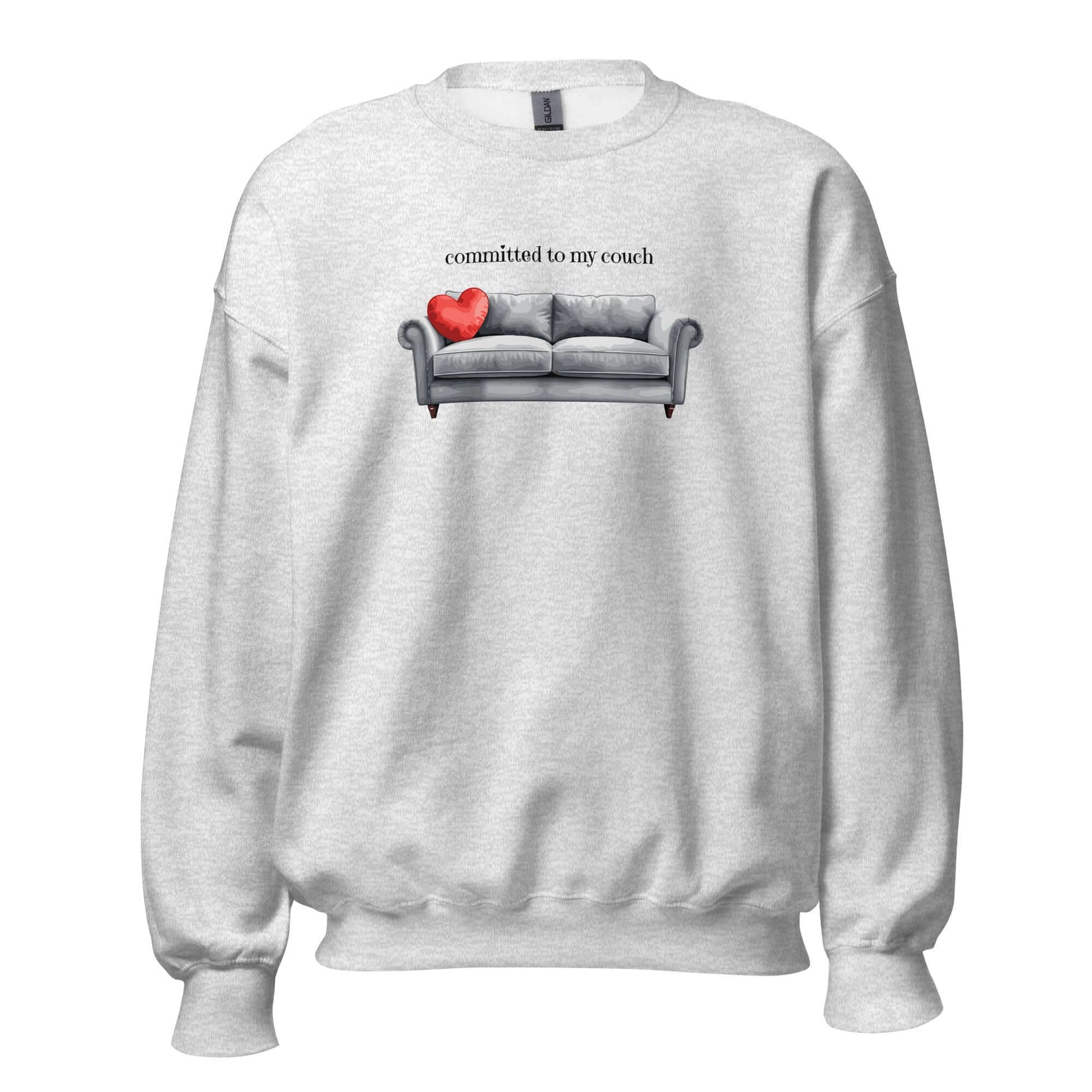 Committed to my Couch unisex sweatshirt features a cozy design, perfect for self-care and relaxation.
